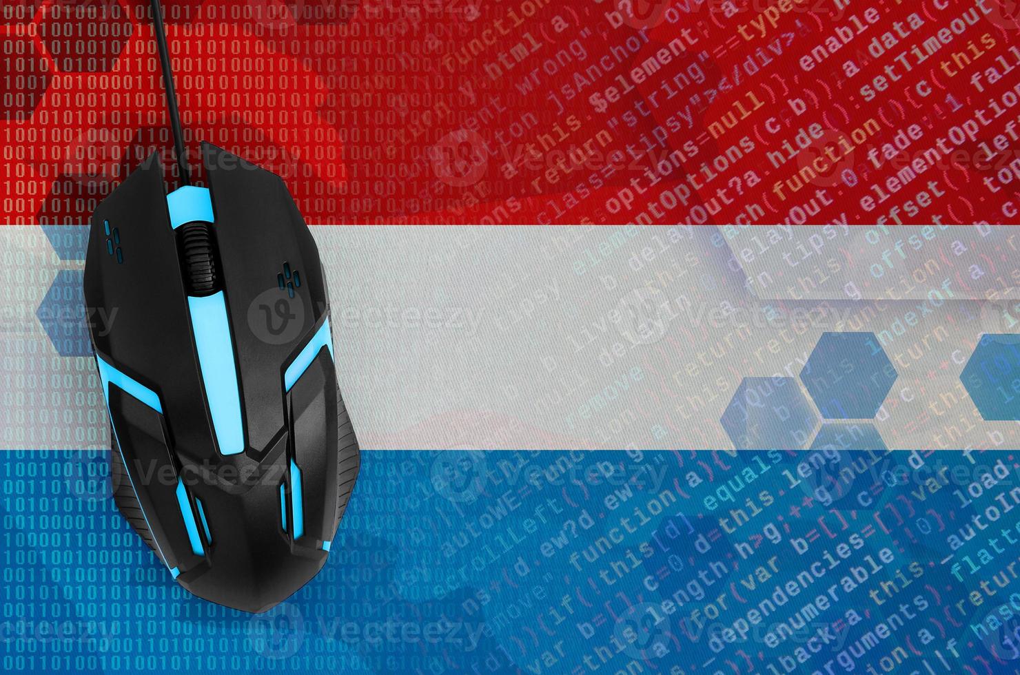 Luxembourg flag  and computer mouse. Digital threat, illegal actions on the Internet photo