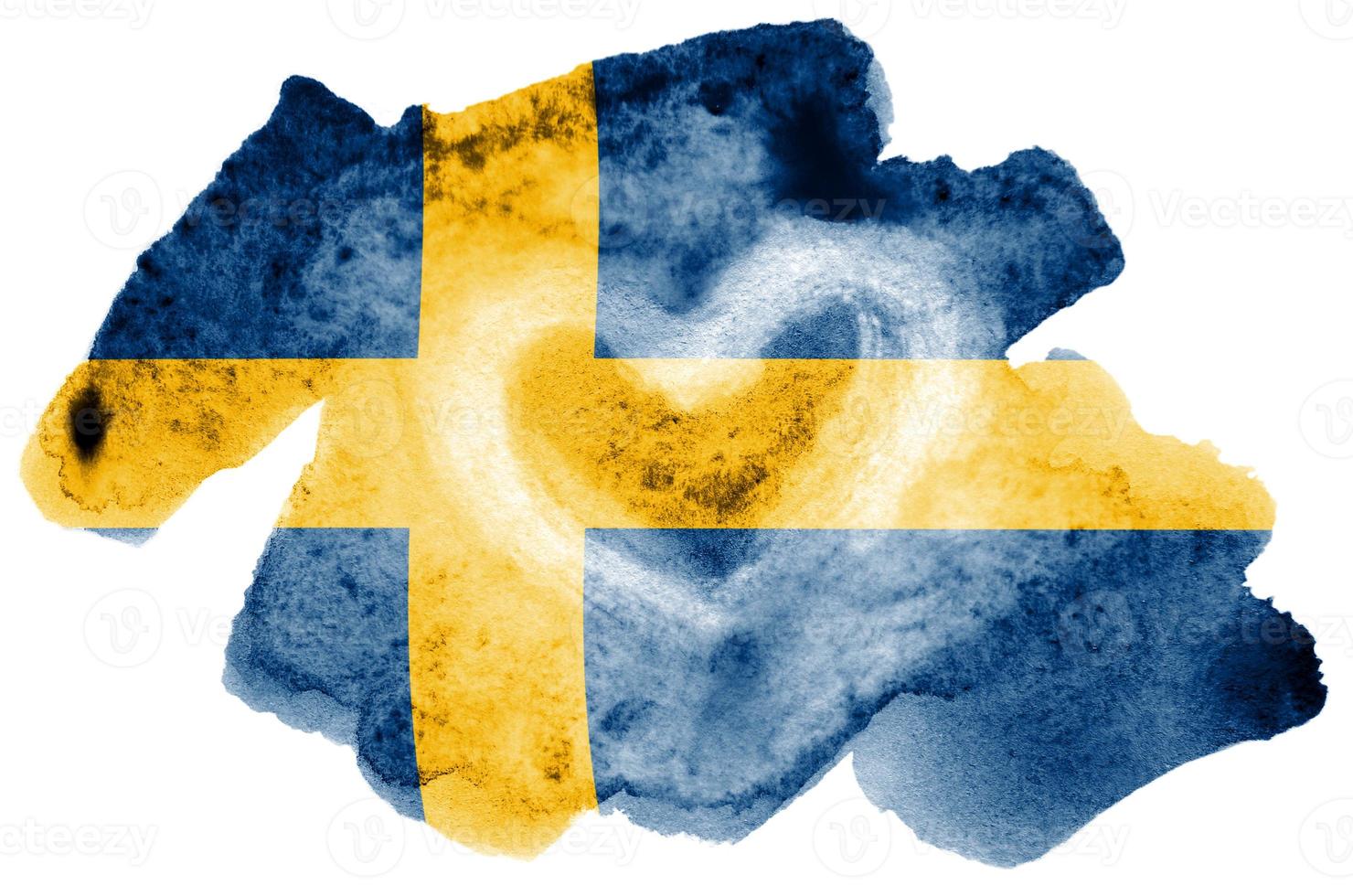 Sweden flag  is depicted in liquid watercolor style isolated on white background photo