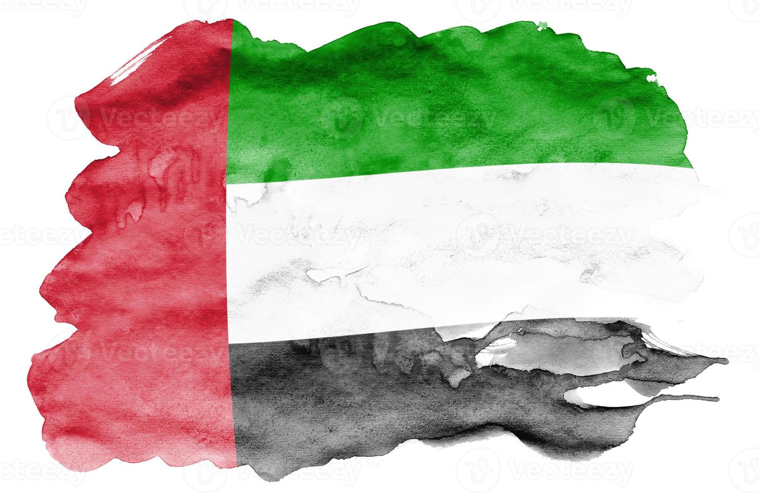 United Arab Emirates flag  is depicted in liquid watercolor style isolated on white background photo