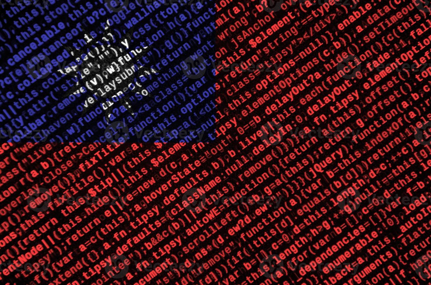 Taiwan flag  is depicted on the screen with the program code. The concept of modern technology and site development photo