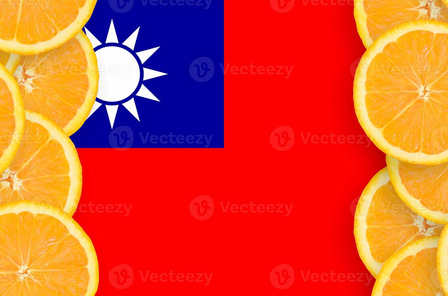 Taiwan flag  in citrus fruit slices vertical frame photo