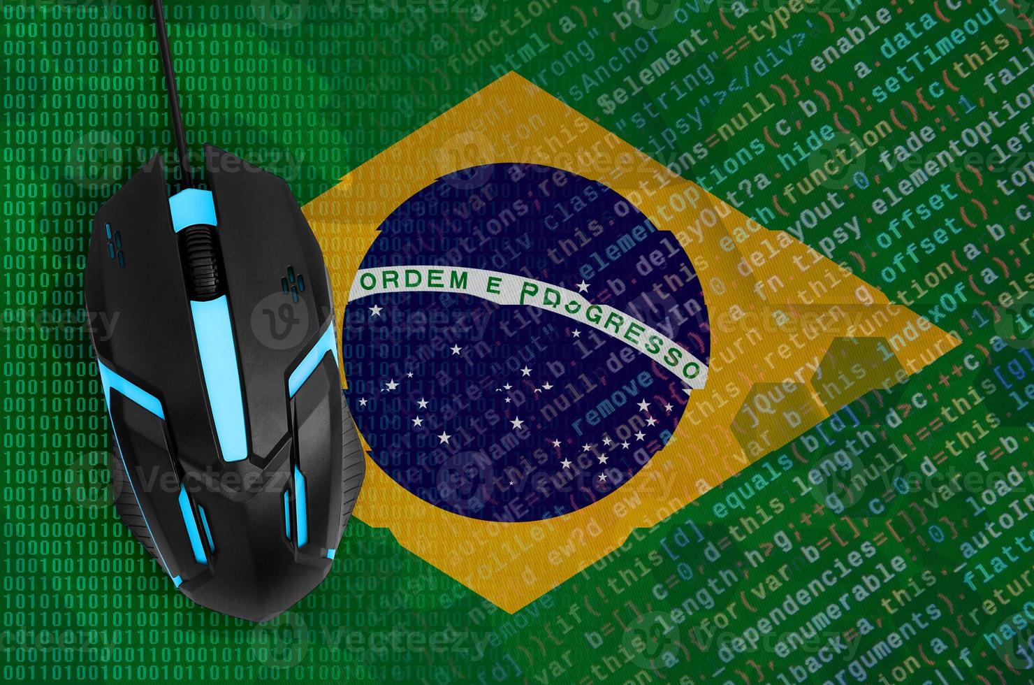 Brazil flag  and computer mouse. Digital threat, illegal actions on the Internet photo