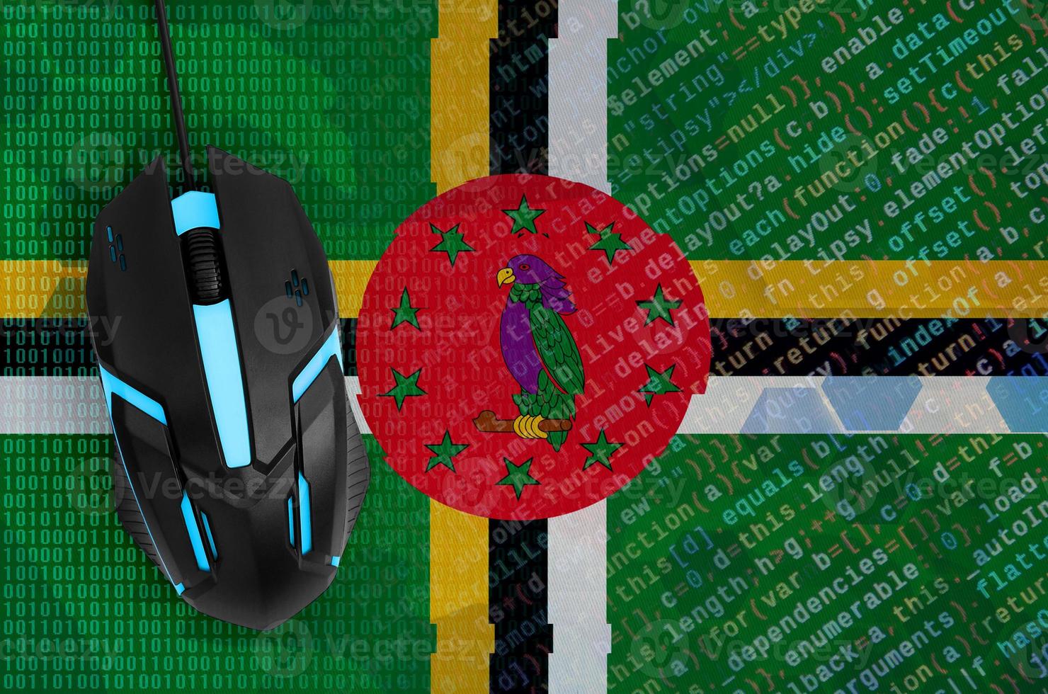 Dominica flag  and computer mouse. Digital threat, illegal actions on the Internet photo