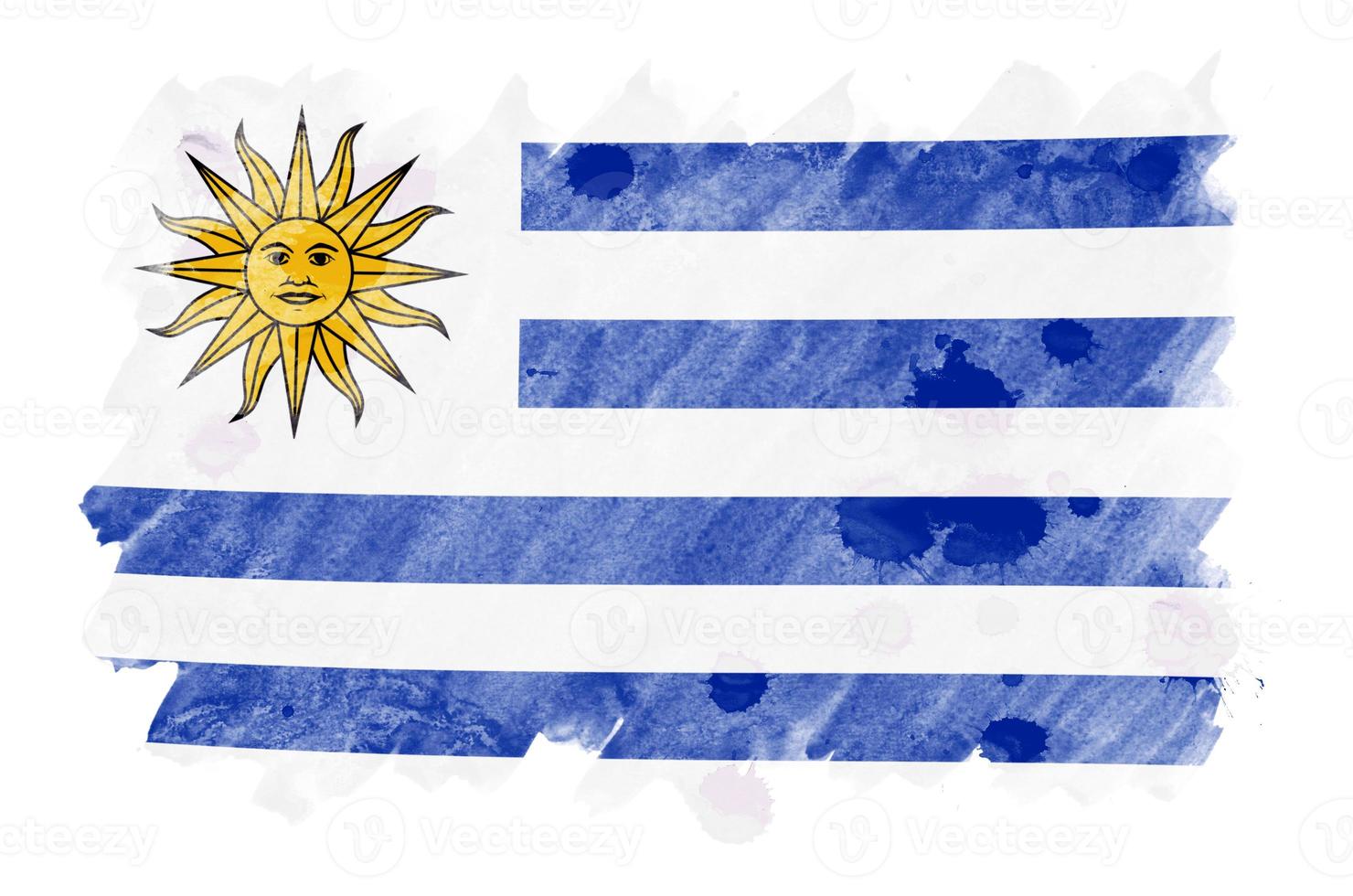Uruguay flag  is depicted in liquid watercolor style isolated on white background photo