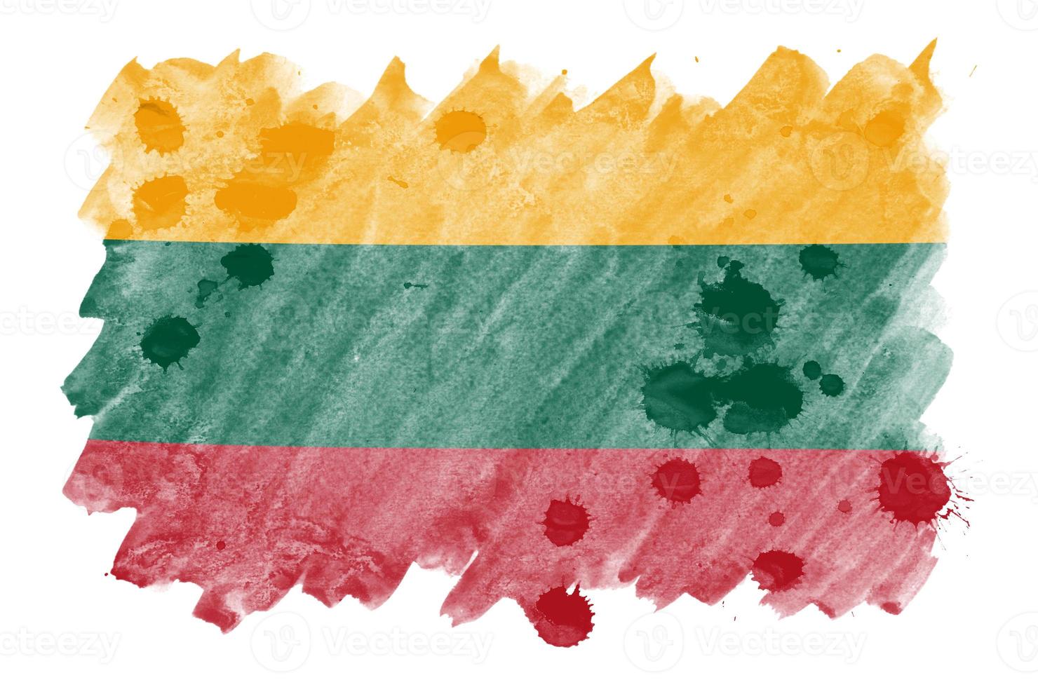 Lithuania flag  is depicted in liquid watercolor style isolated on white background photo