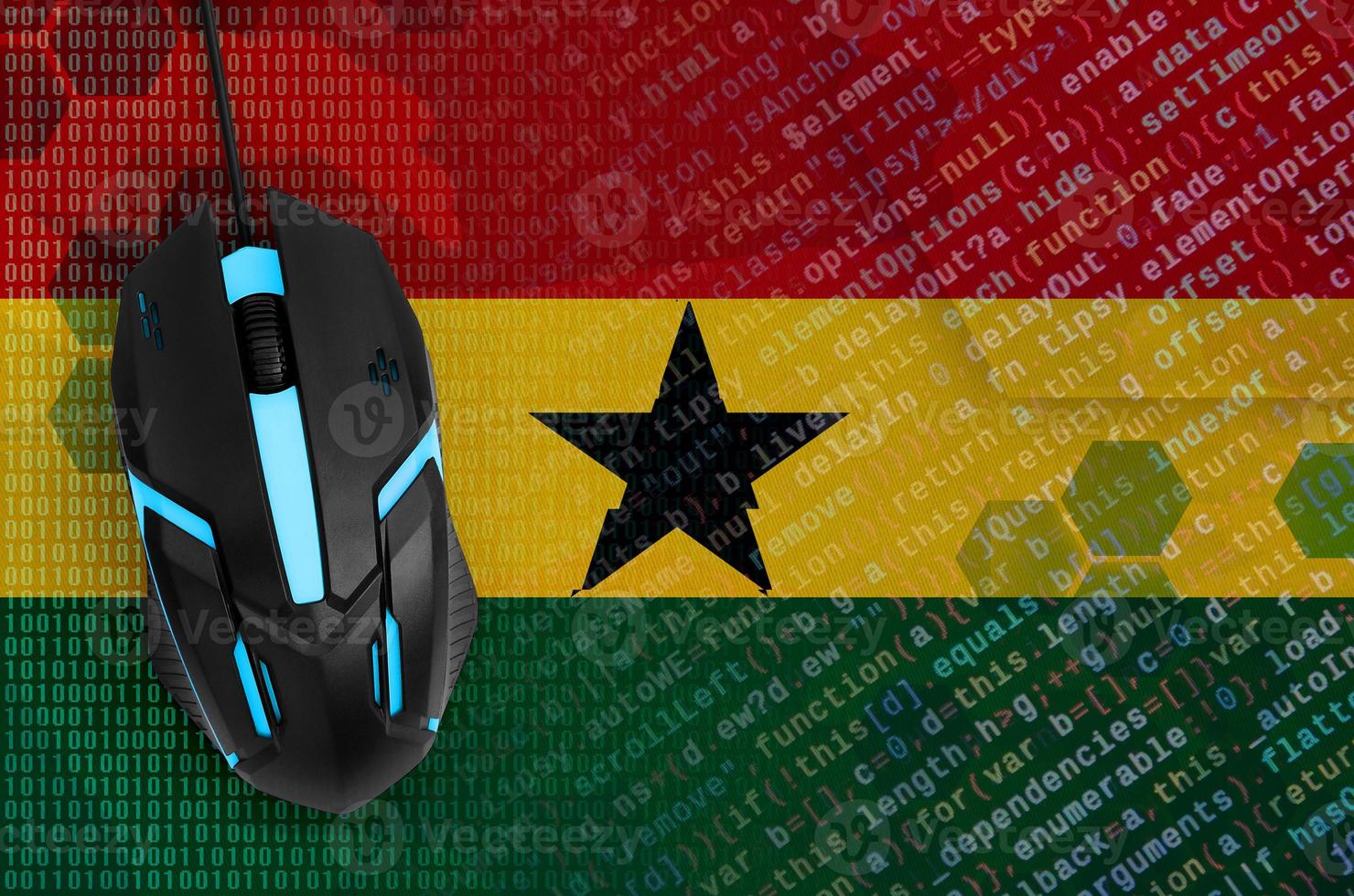 Ghana flag  and computer mouse. Digital threat, illegal actions on the Internet photo