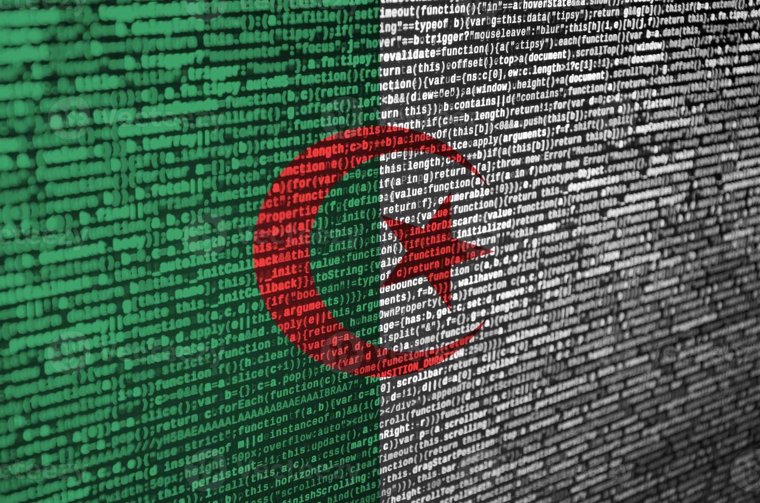 Algeria flag  is depicted on the screen with the program code. The concept of modern technology and site development photo