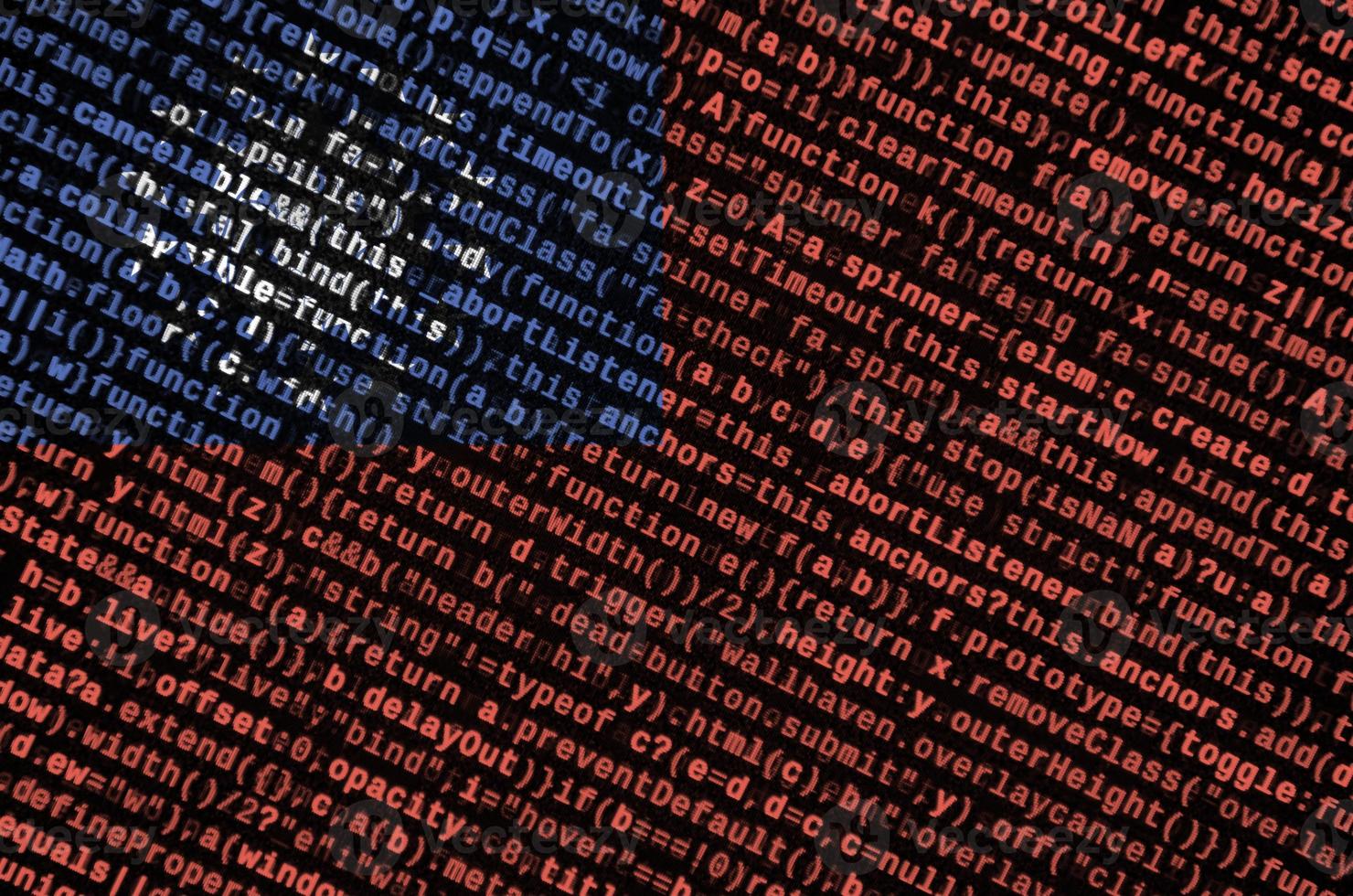 Myanmar flag  is depicted on the screen with the program code. The concept of modern technology and site development photo