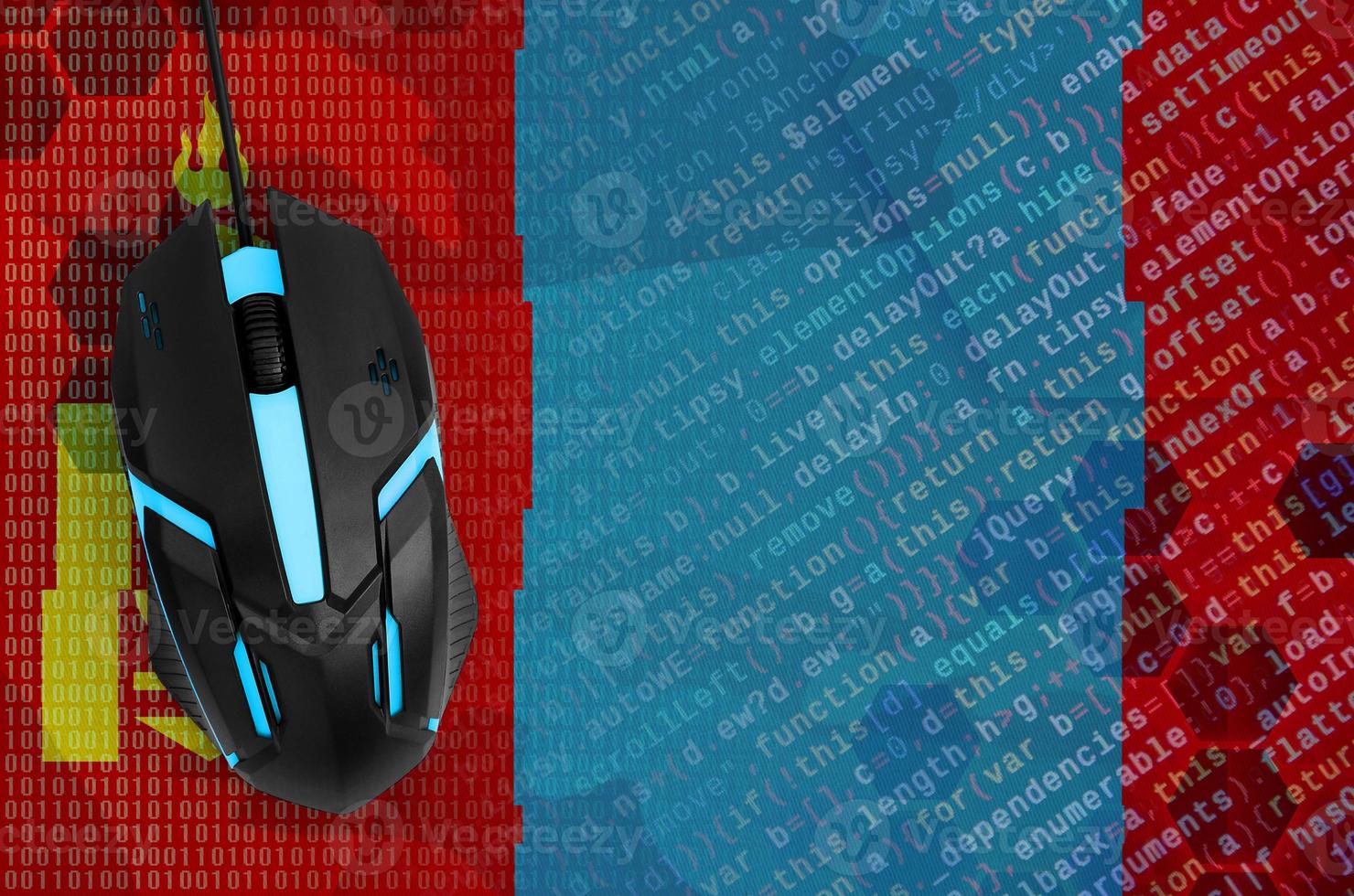 Mongolia flag  and computer mouse. Digital threat, illegal actions on the Internet photo