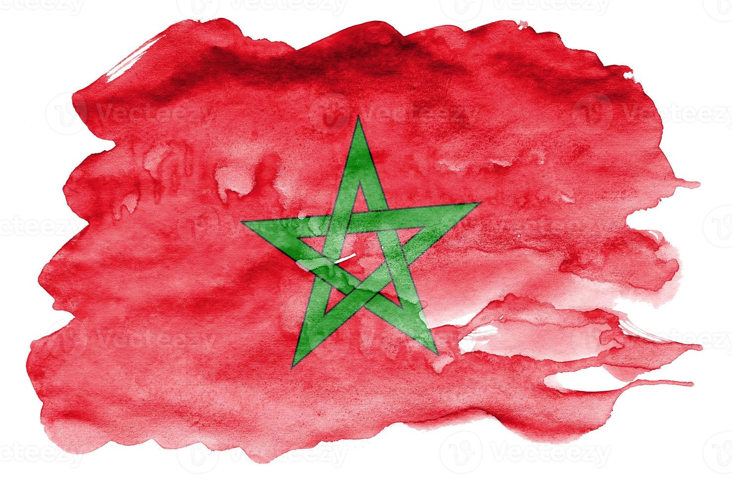 Morocco flag  is depicted in liquid watercolor style isolated on white background photo