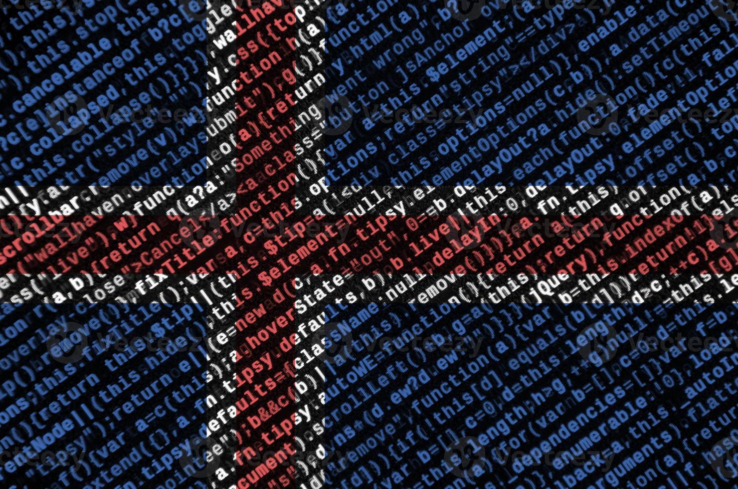 Iceland flag  is depicted on the screen with the program code. The concept of modern technology and site development photo