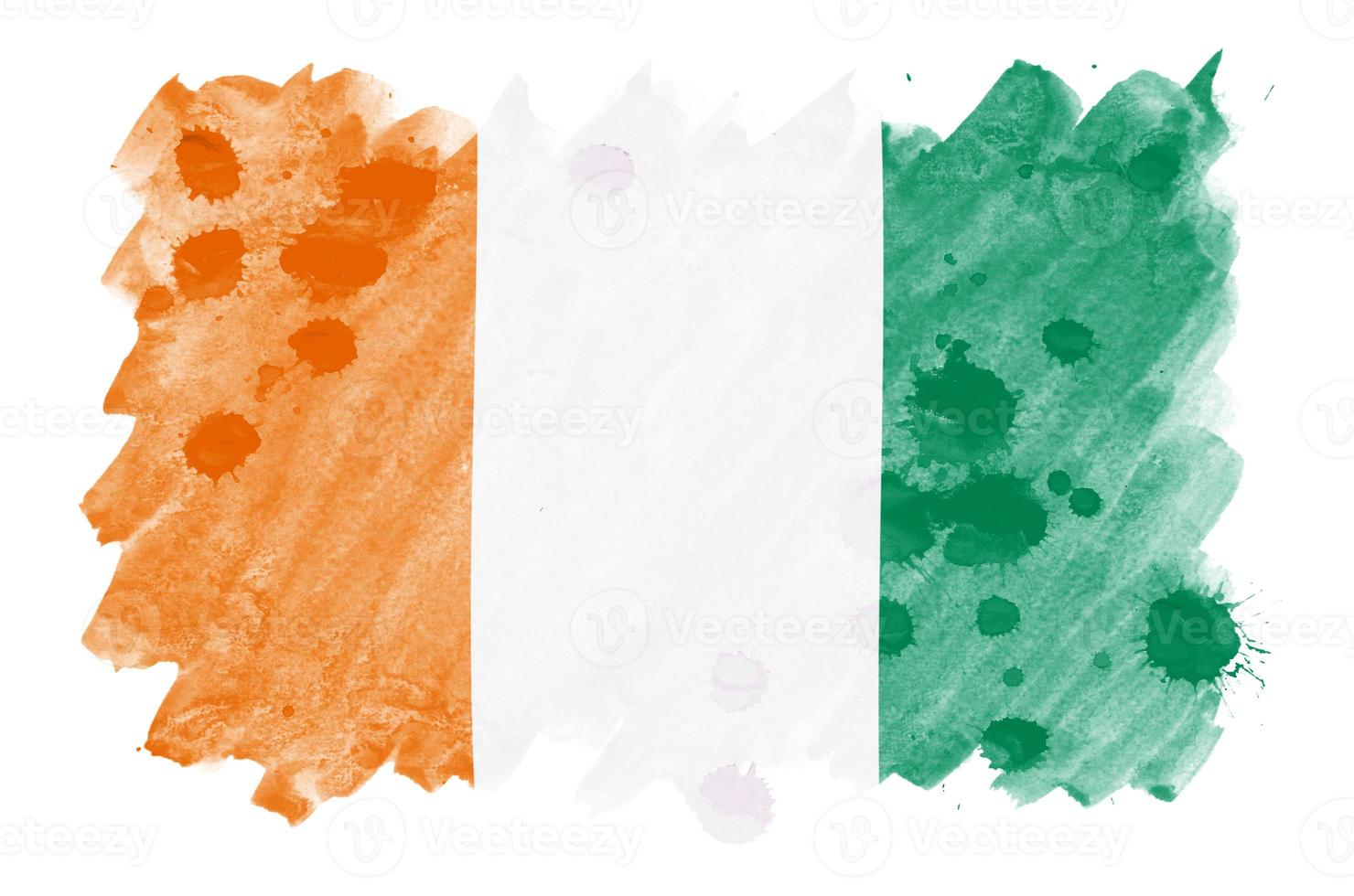 Ivory Coast flag  is depicted in liquid watercolor style isolated on white background photo