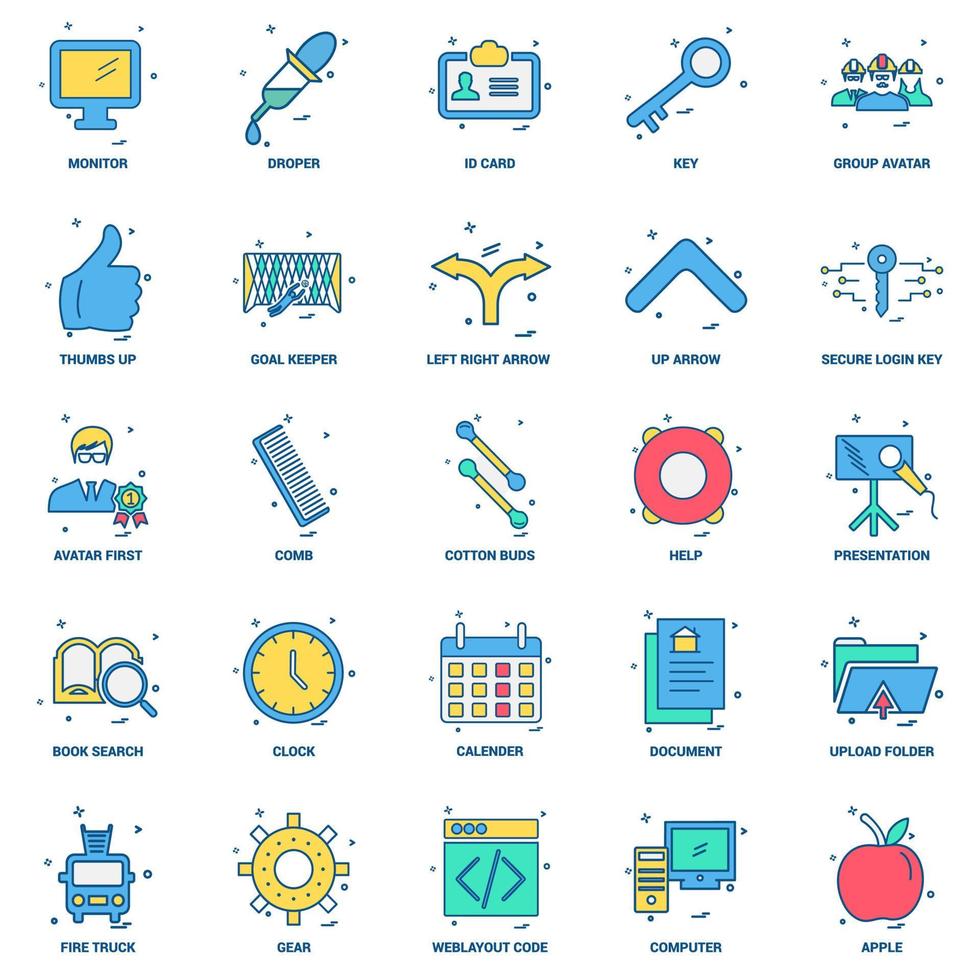 25 conjunto de iconos de color plano de mezcla de concepto de negocio vector