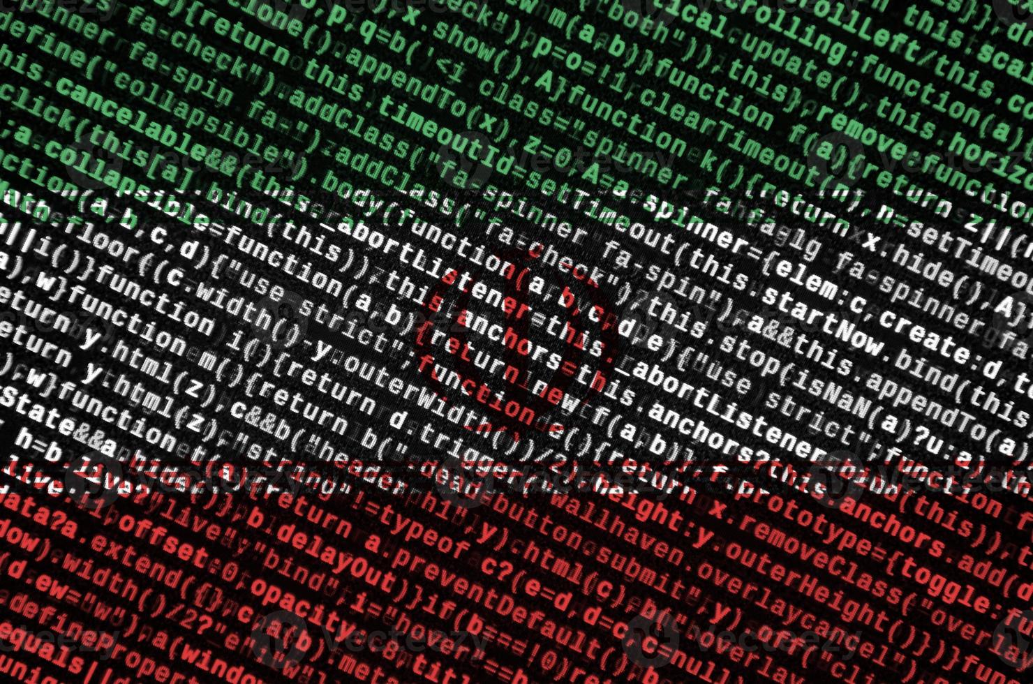 Iran flag  is depicted on the screen with the program code. The concept of modern technology and site development photo