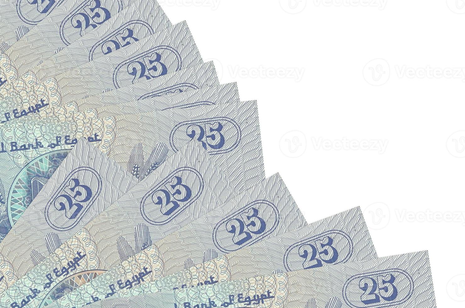 25 Egyptian piastres bills lies isolated on white background with copy space stacked in fan close up photo
