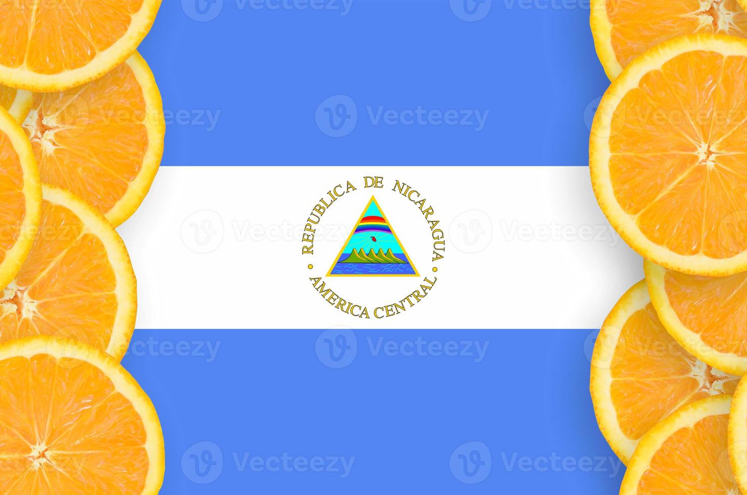 Nicaragua flag  in citrus fruit slices vertical frame photo