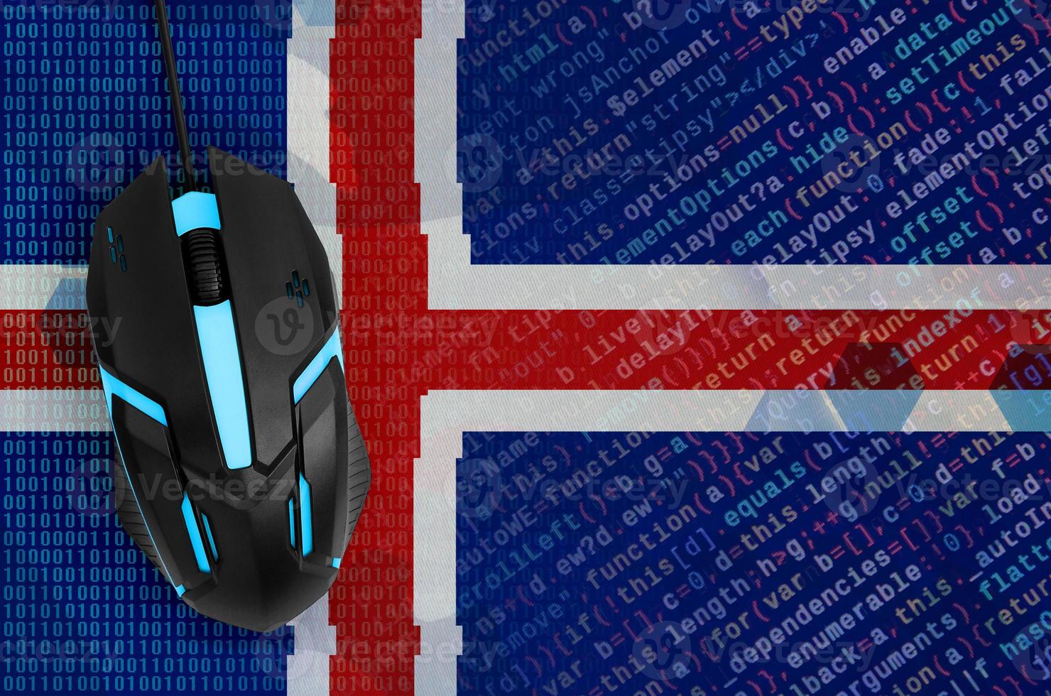 Iceland flag  and computer mouse. Digital threat, illegal actions on the Internet photo