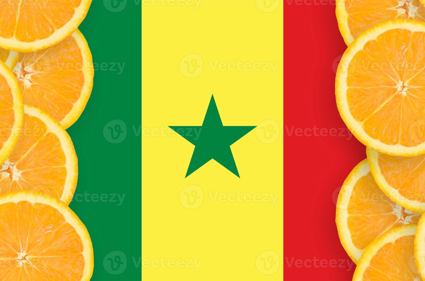 Senegal flag  in citrus fruit slices vertical frame photo