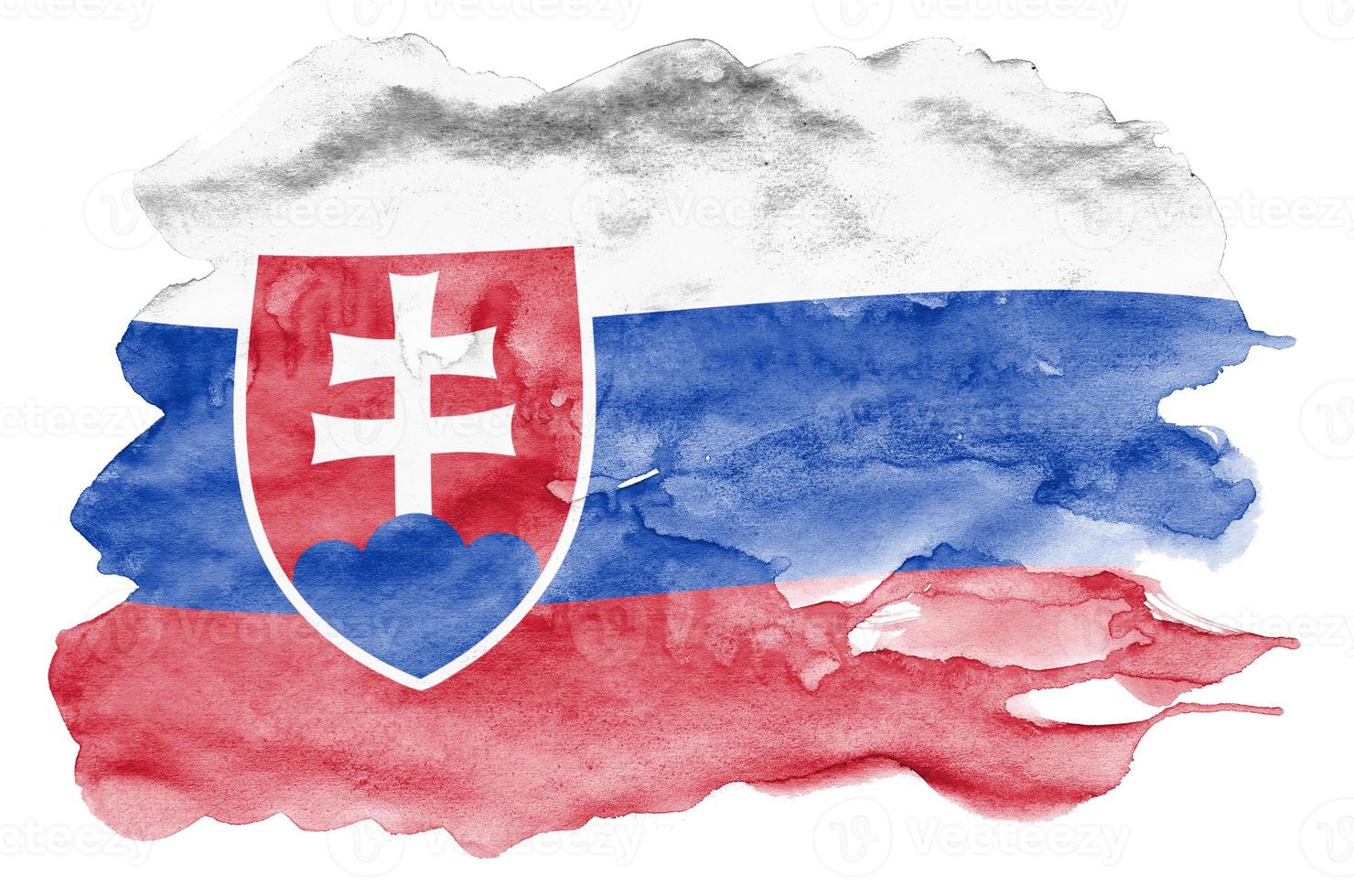 Slovakia flag  is depicted in liquid watercolor style isolated on white background photo
