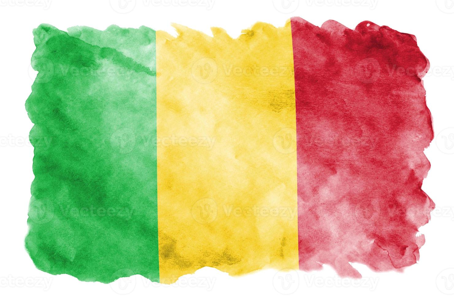 Mali flag  is depicted in liquid watercolor style isolated on white background photo