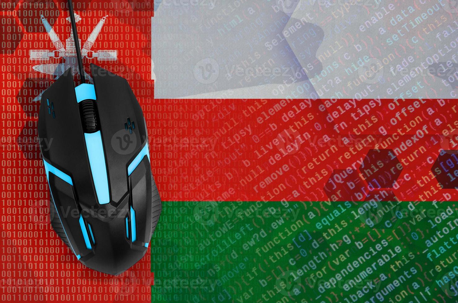 Oman flag  and computer mouse. Digital threat, illegal actions on the Internet photo