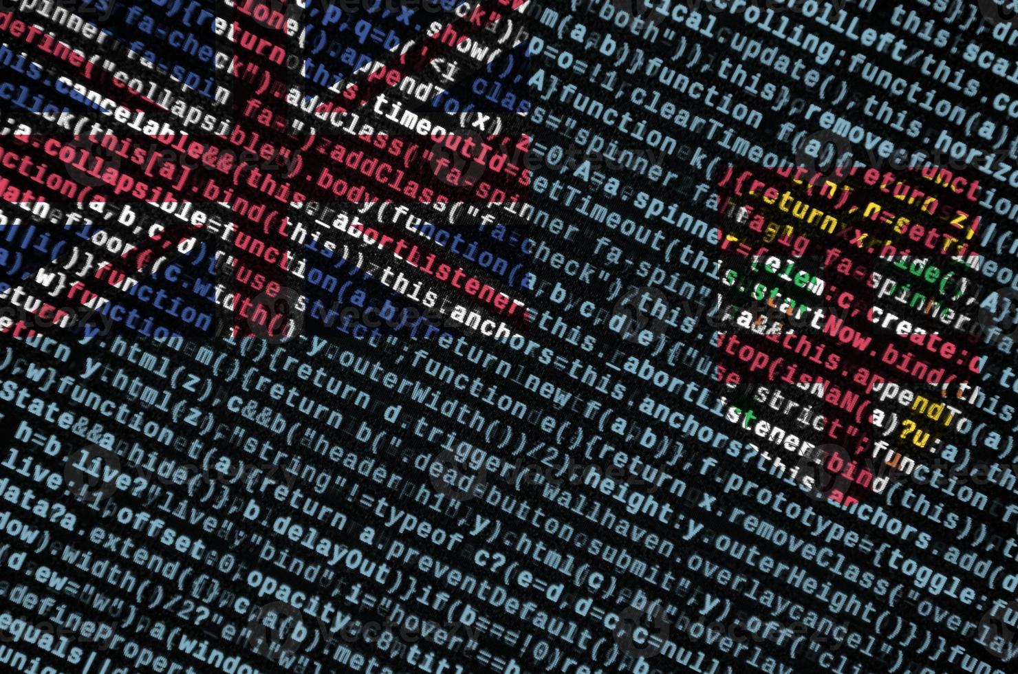 Fiji flag  is depicted on the screen with the program code. The concept of modern technology and site development photo