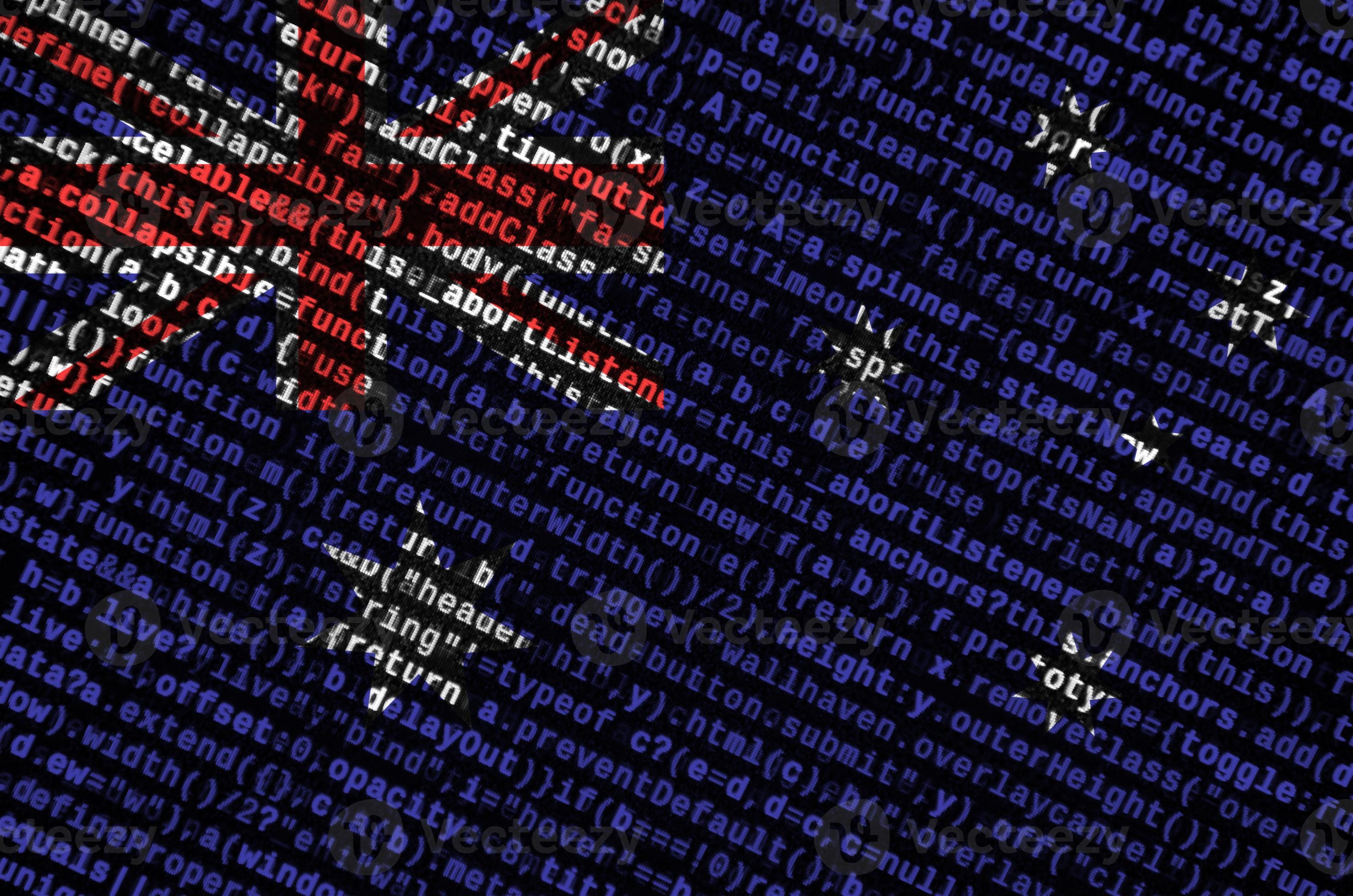 Australia flag is depicted on the screen with the program code. The ...