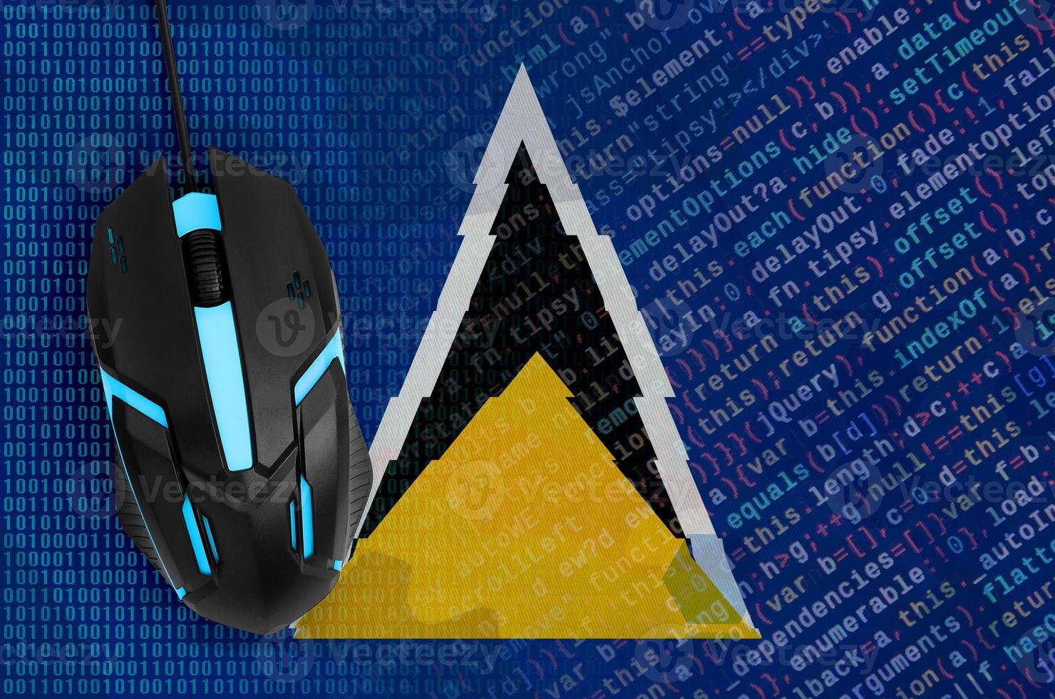 Saint Lucia flag  and computer mouse. Digital threat, illegal actions on the Internet photo