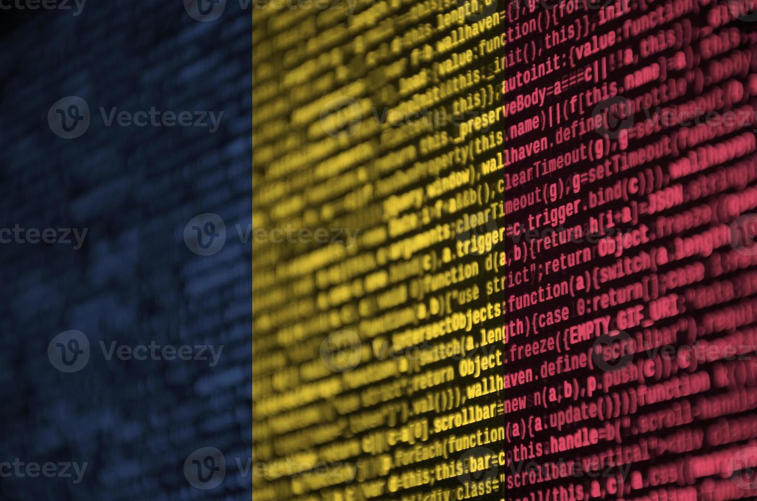 Chad flag  is depicted on the screen with the program code. The concept of modern technology and site development photo