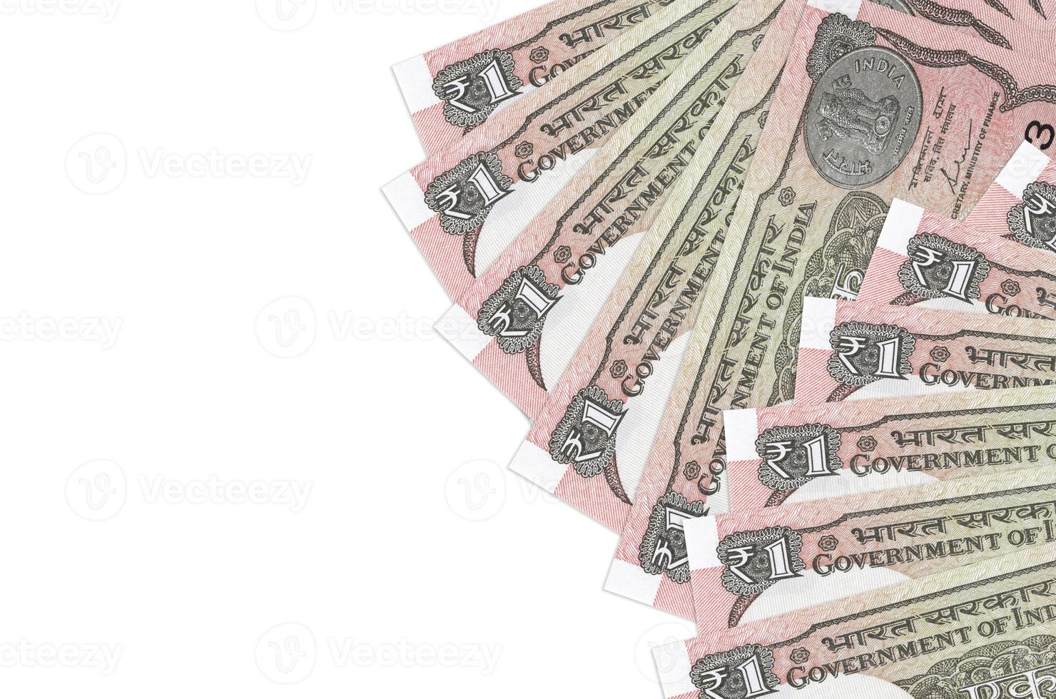 1 Indian rupee bills lies isolated on white background with copy space. Rich life conceptual background photo