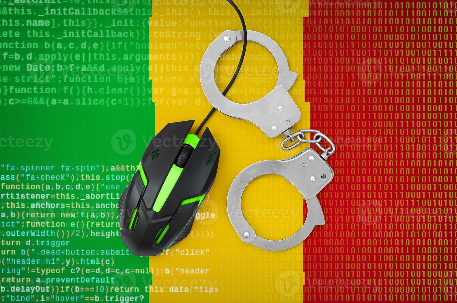 Mali flag  and handcuffed computer mouse. Combating computer crime, hackers and piracy photo