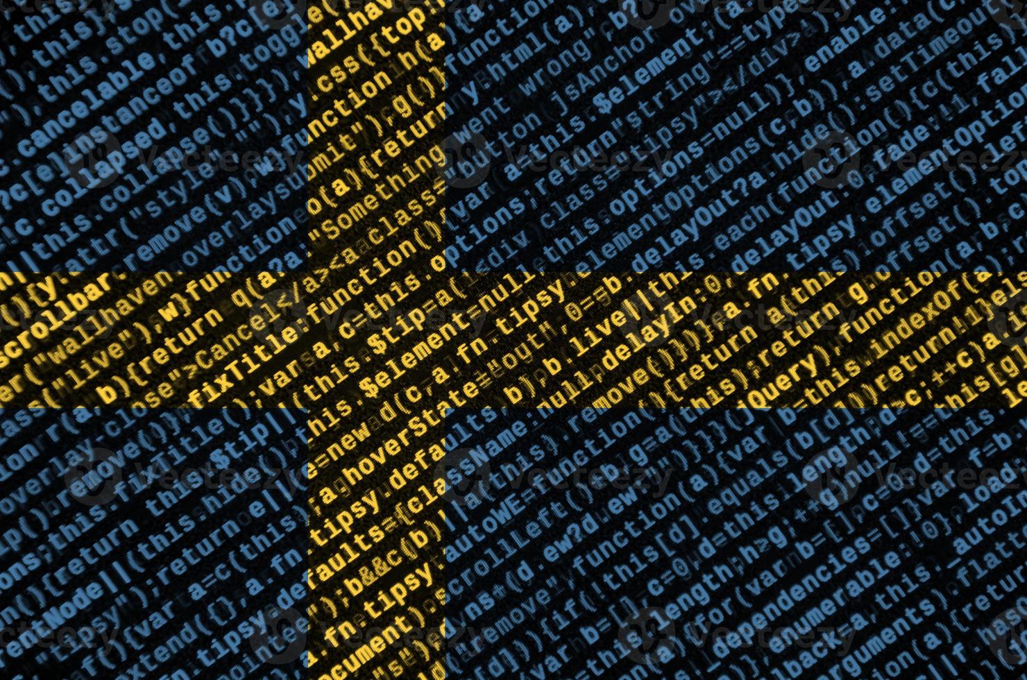 Sweden flag  is depicted on the screen with the program code. The concept of modern technology and site development photo