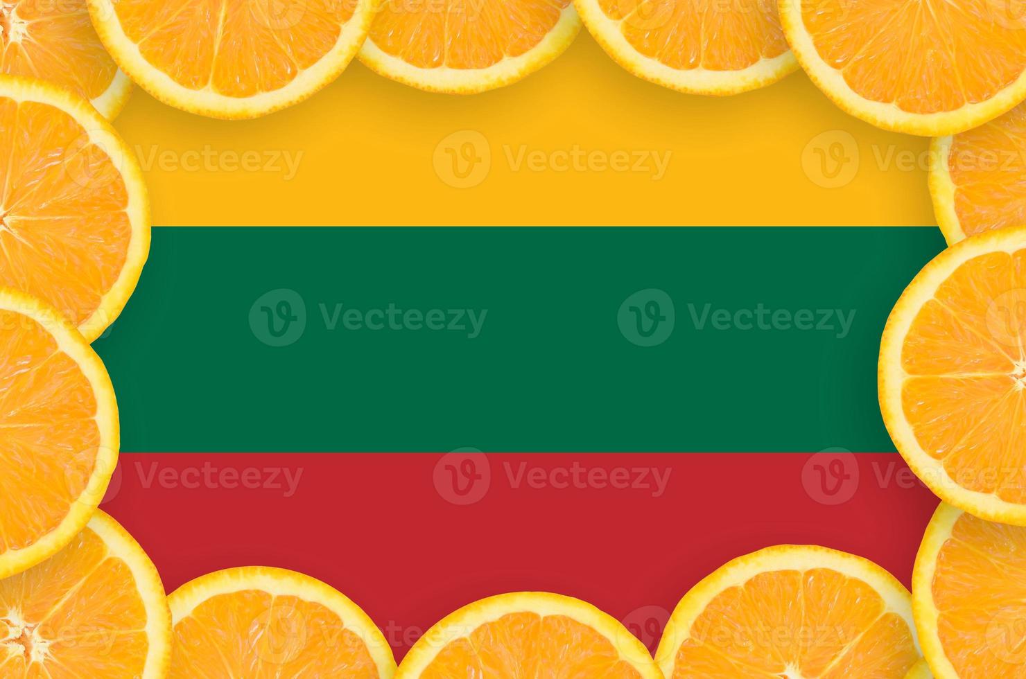 Lithuania flag  in fresh citrus fruit slices frame photo