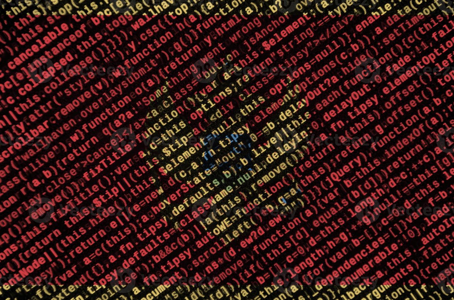 Montenegro flag  is depicted on the screen with the program code. The concept of modern technology and site development photo