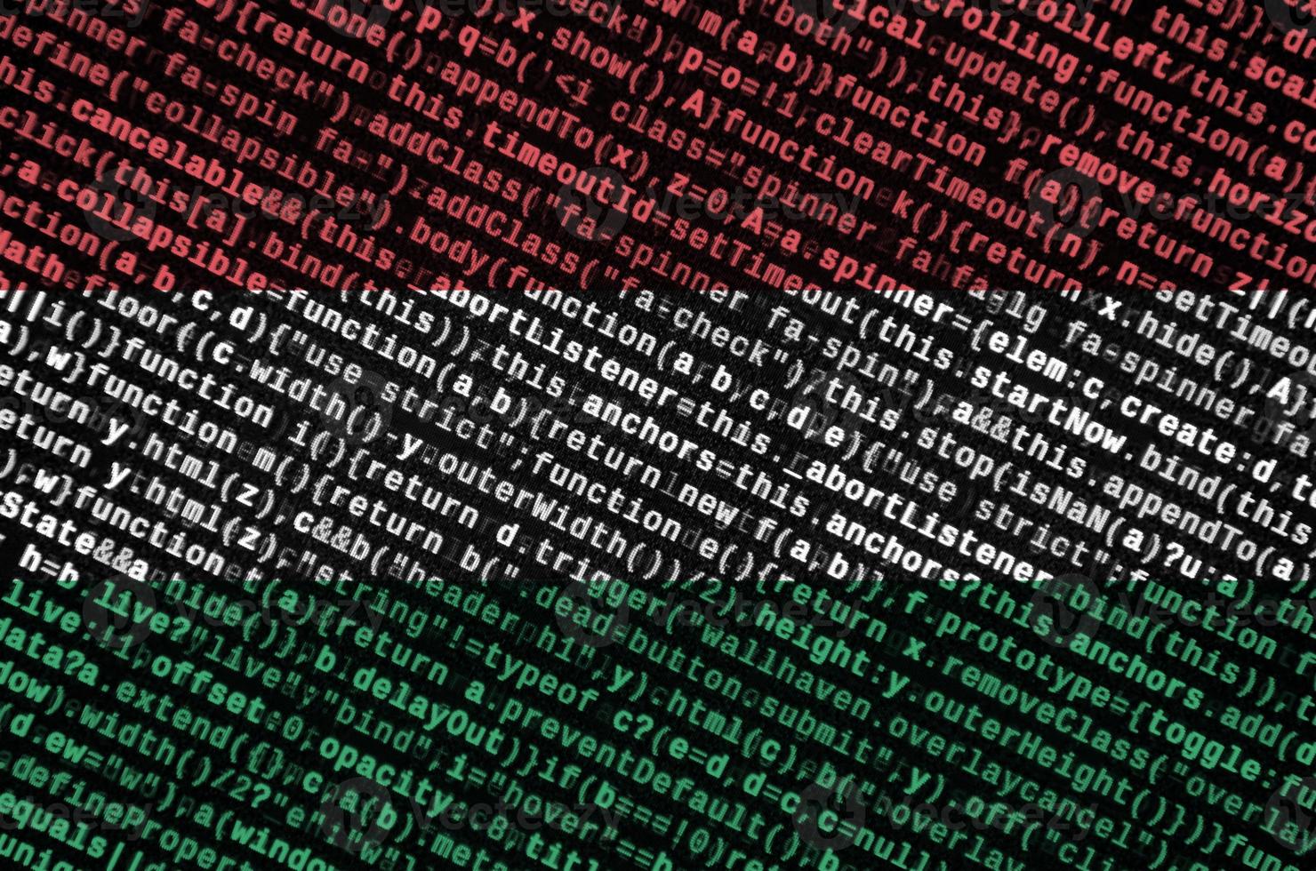Hungary flag  is depicted on the screen with the program code. The concept of modern technology and site development photo