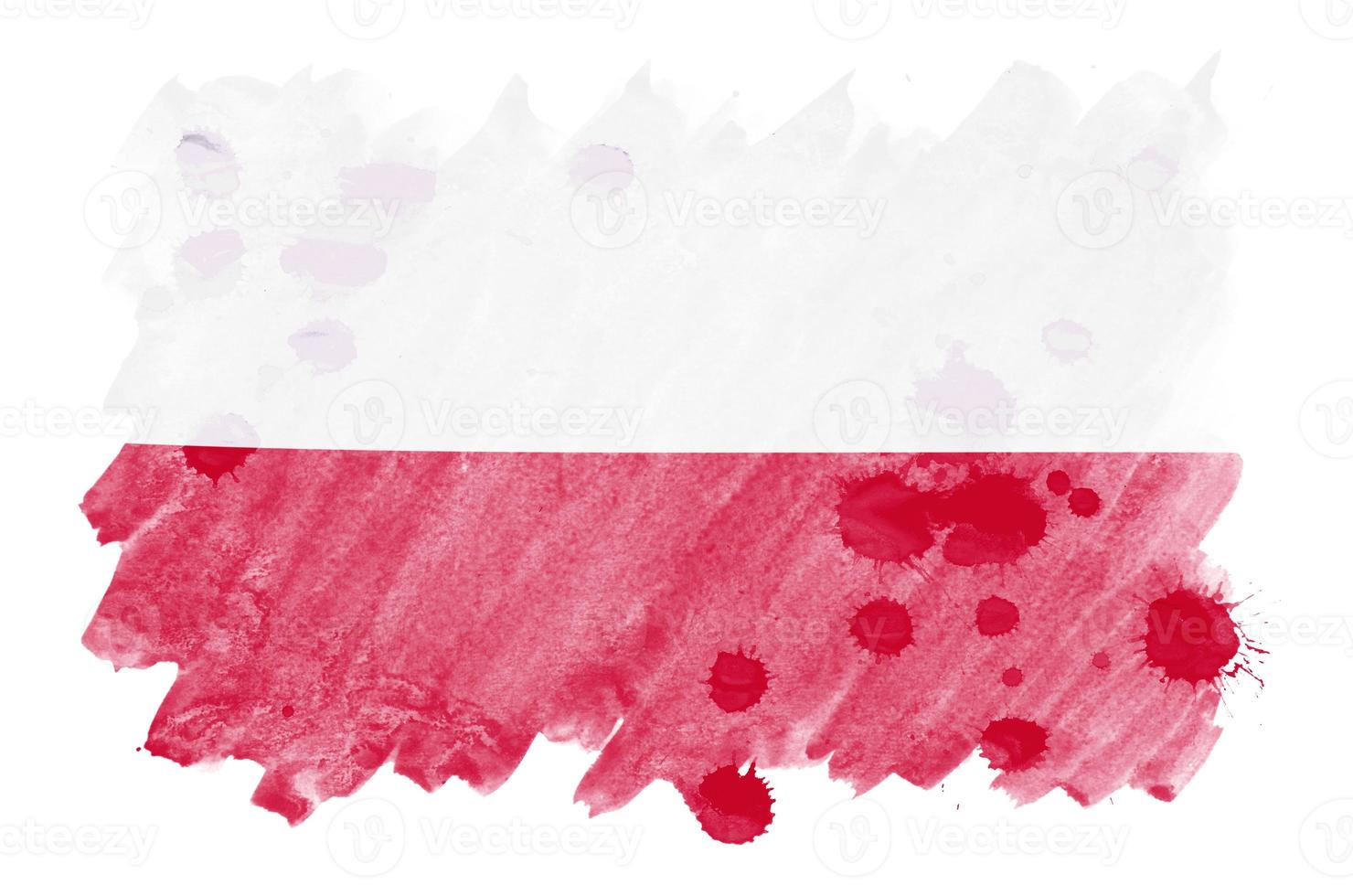 Poland flag  is depicted in liquid watercolor style isolated on white background photo