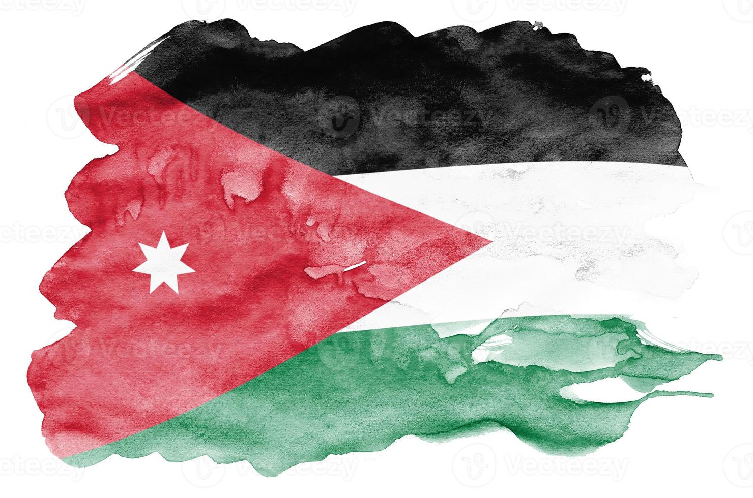La bandera de Jordania está representada en un estilo de acuarela líquida aislado en un fondo blanco foto