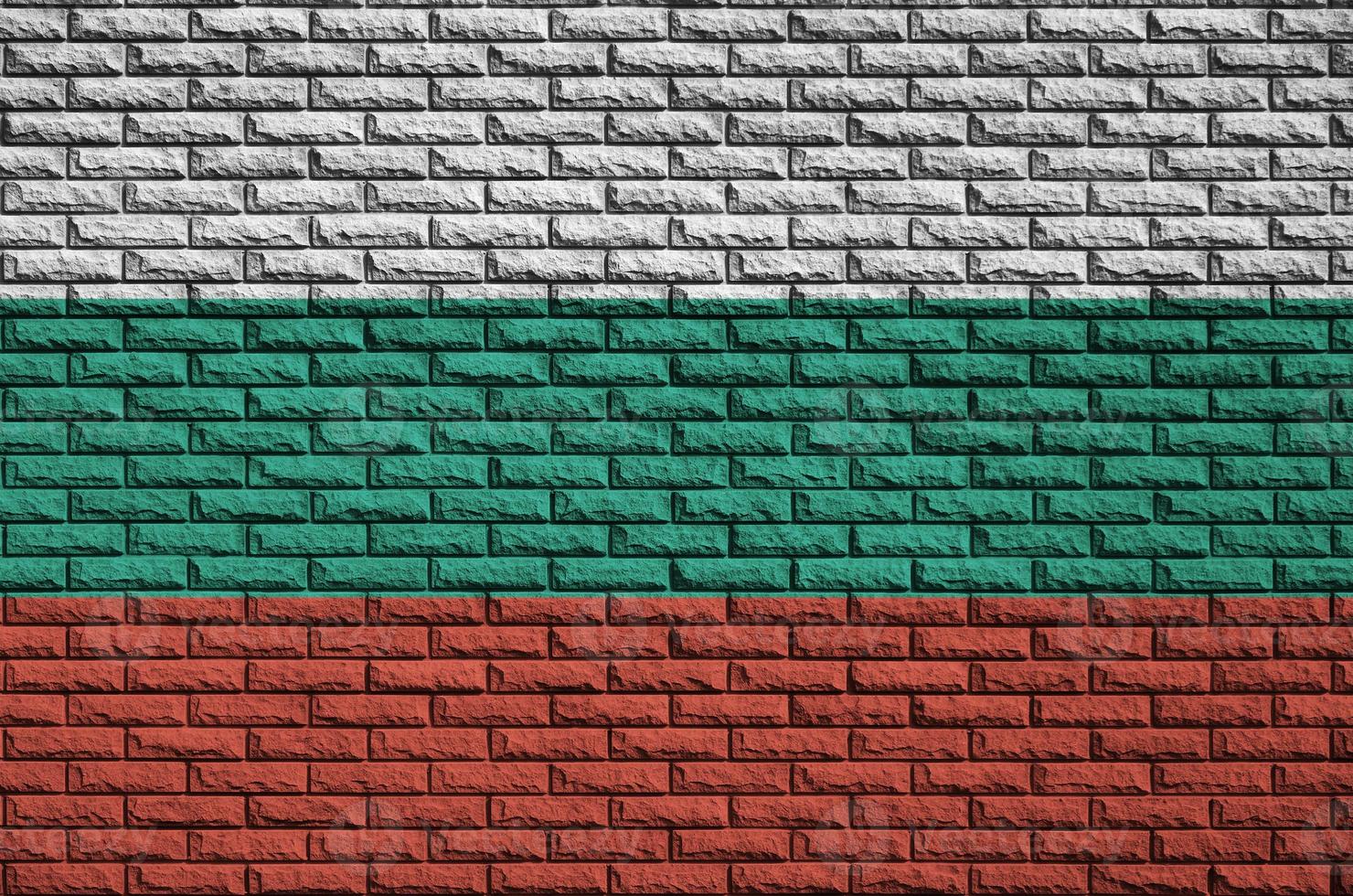 Bulgaria flag is painted onto an old brick wall photo