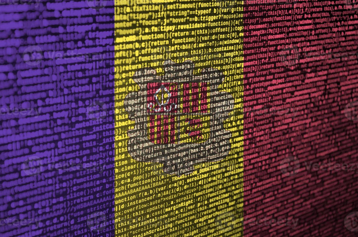 Andorra flag  is depicted on the screen with the program code. The concept of modern technology and site development photo