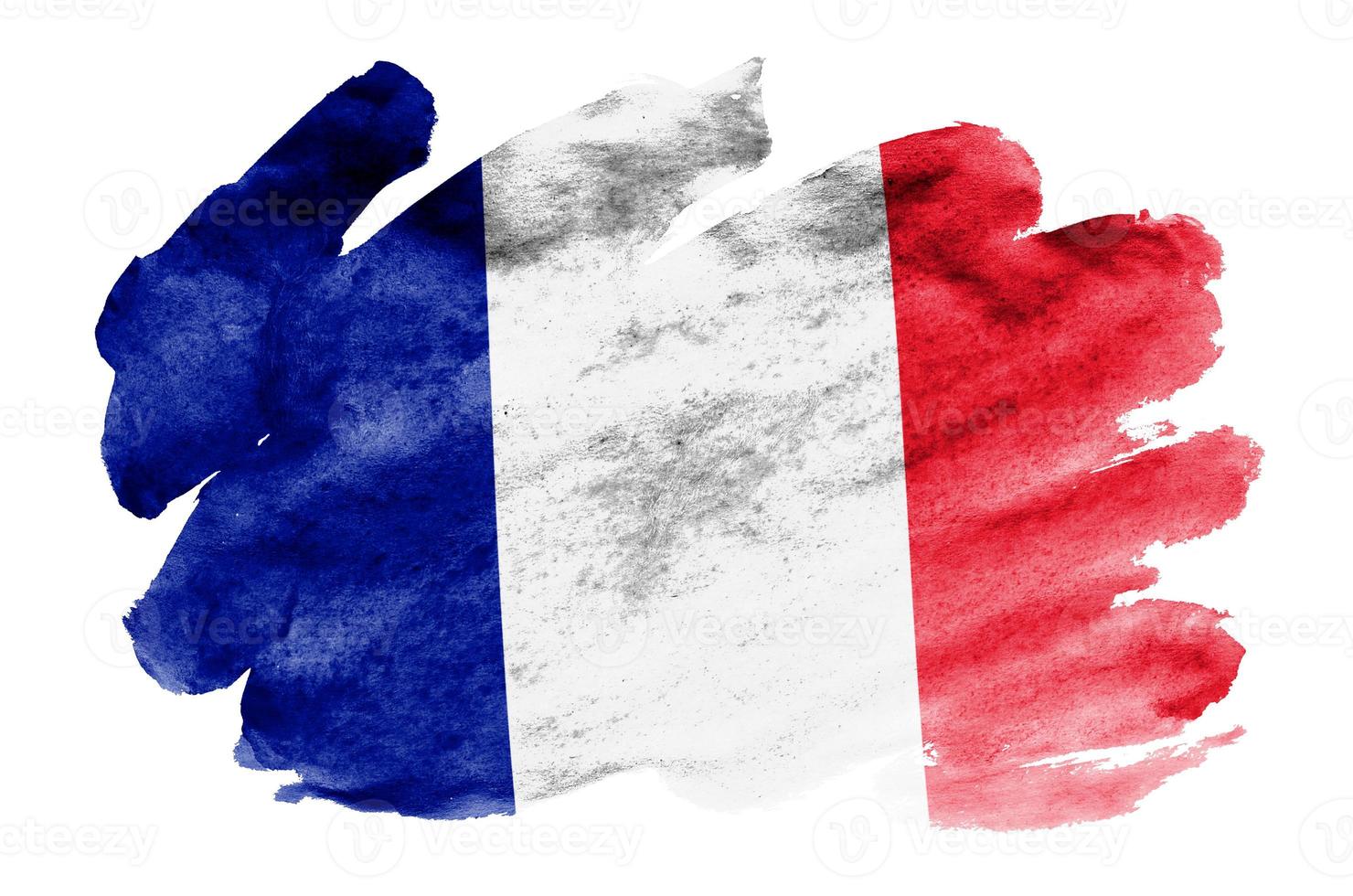 France flag  is depicted in liquid watercolor style isolated on white background photo