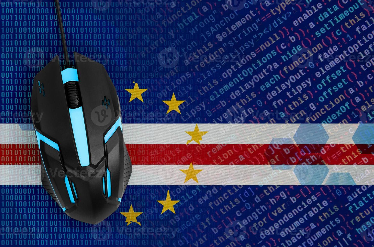 Cabo verde flag  and computer mouse. Digital threat, illegal actions on the Internet photo