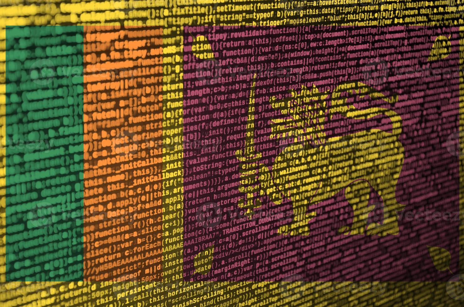 Sri Lanka flag  is depicted on the screen with the program code. The concept of modern technology and site development photo