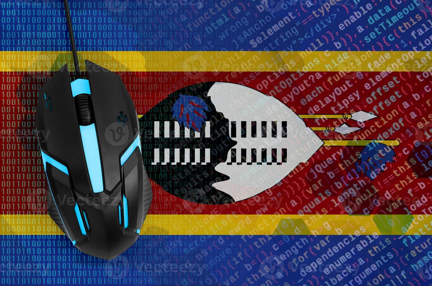 Swaziland flag  and computer mouse. Digital threat, illegal actions on the Internet photo