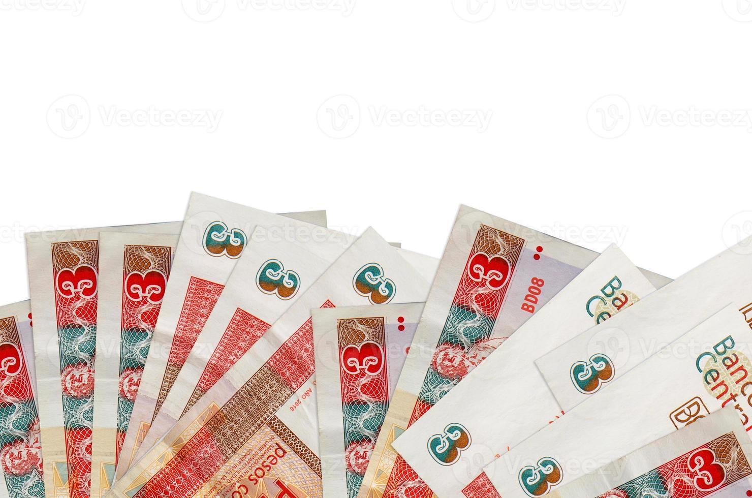 3 cuban pesos convertibles bills lies on bottom side of screen isolated on white background with copy space. Background banner template photo