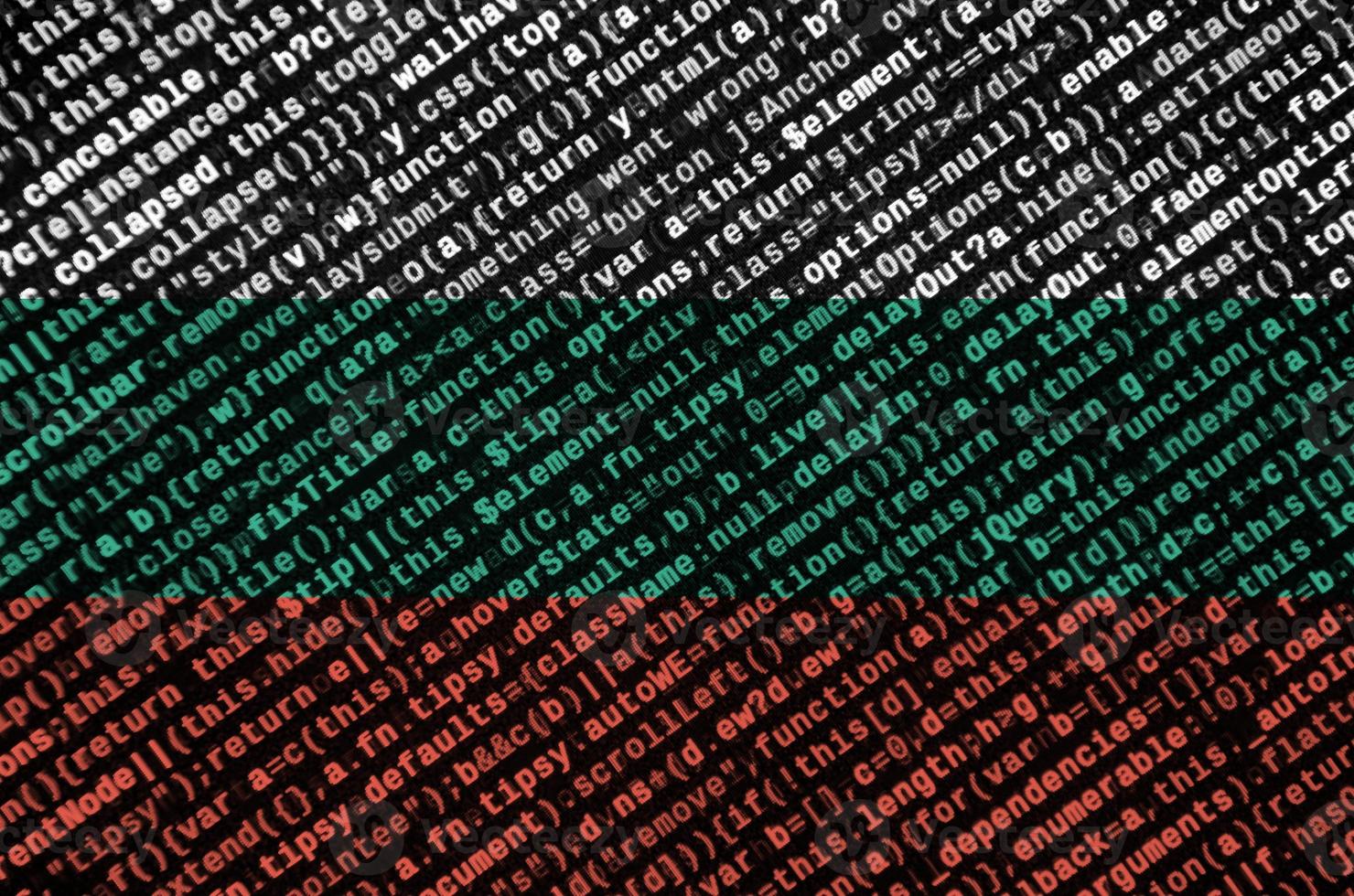 Bulgaria flag  is depicted on the screen with the program code. The concept of modern technology and site development photo