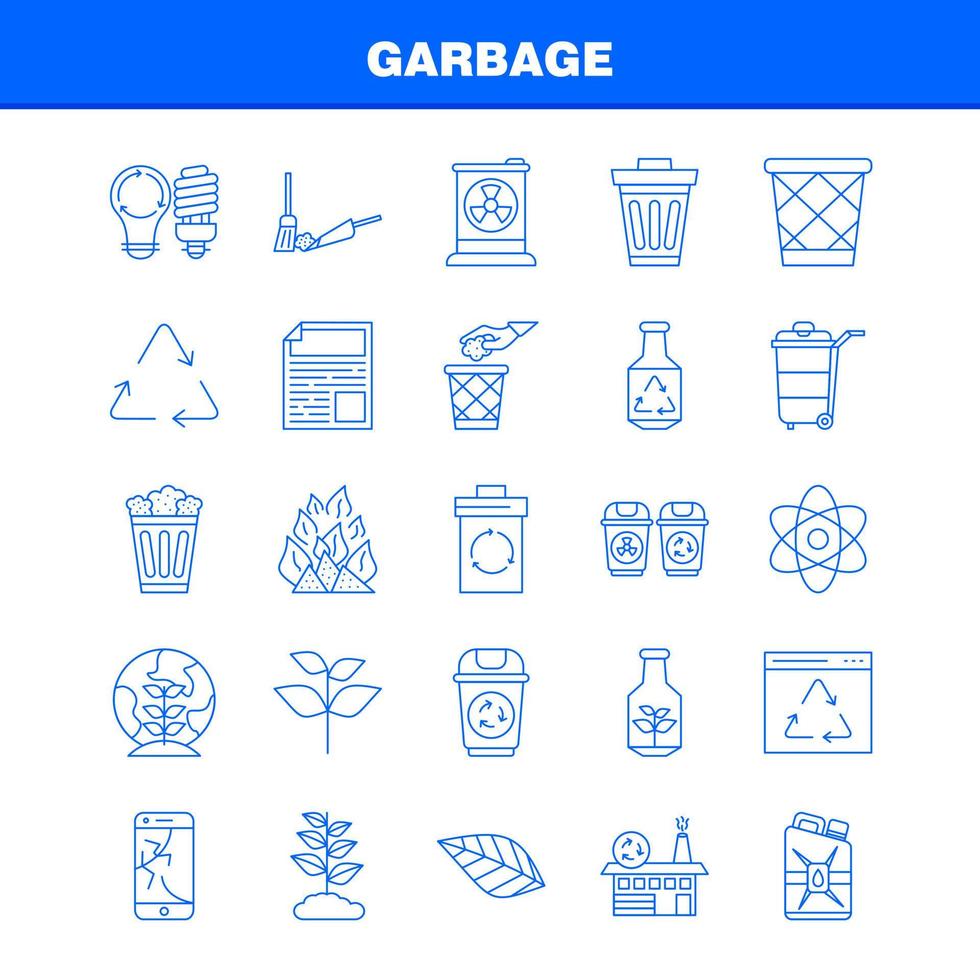 icono de línea de basura para impresión web y kit de uxui móvil, como energía atómica, botella verde, flecha, energía, reciclaje, paquete de pictogramas, vector