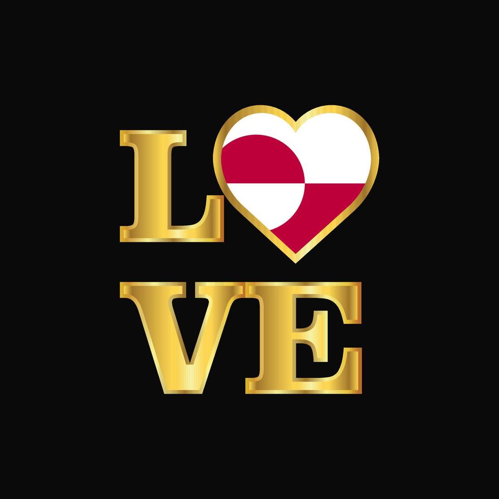 Love typography Greenland flag design vector Gold lettering