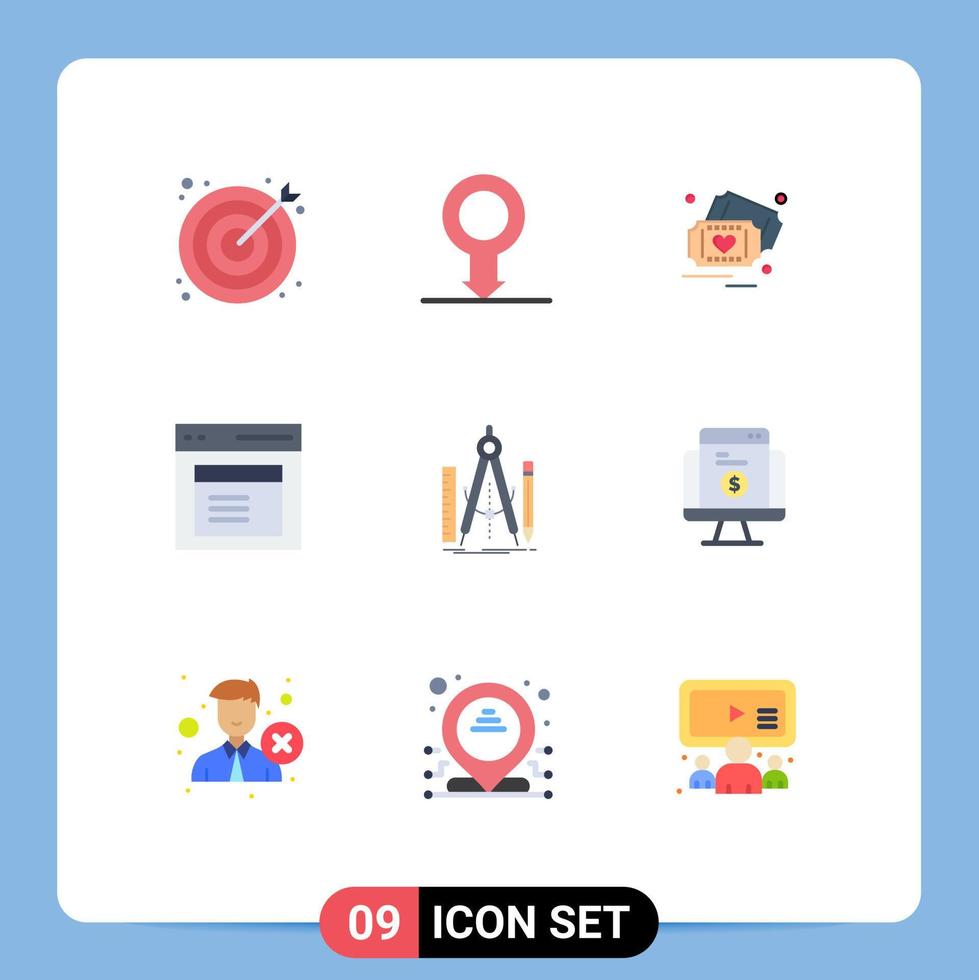 Modern Set of 9 Flat Colors Pictograph of build user ticket modal communication Editable Vector Design Elements