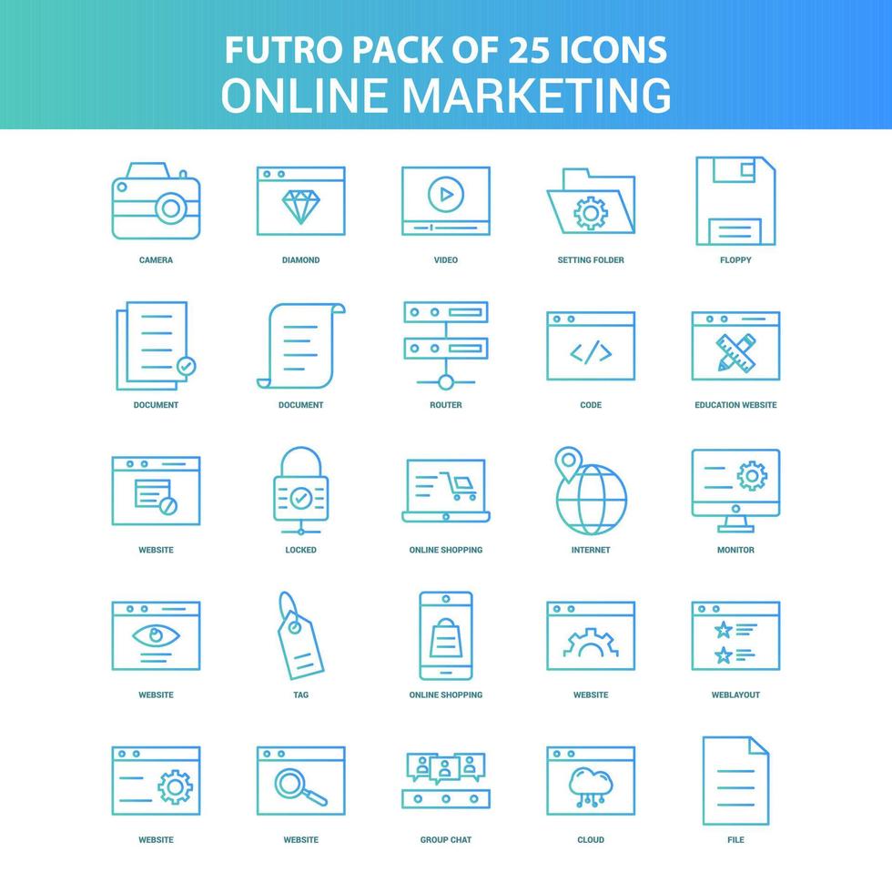 25 Green and Blue Futuro Online Marketing Icon Pack vector