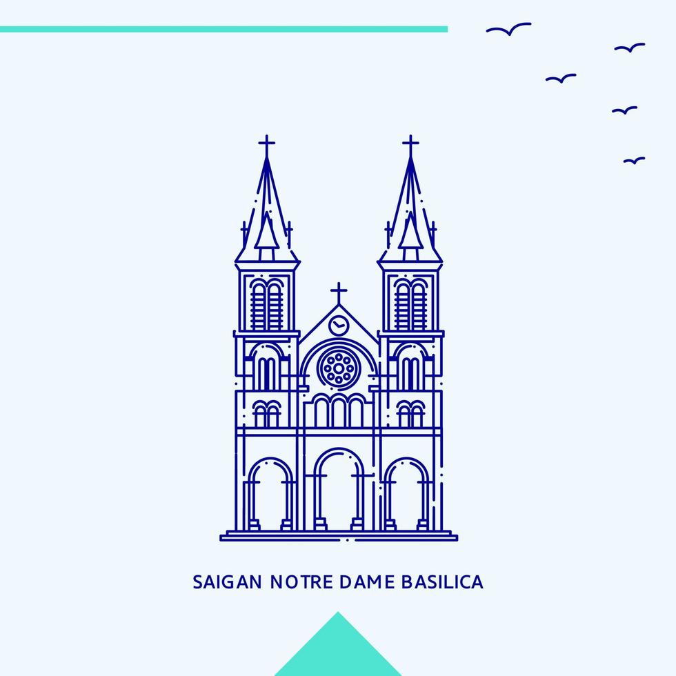 SAIGAN NOTRE DAME BASILICA skyline vector illustration